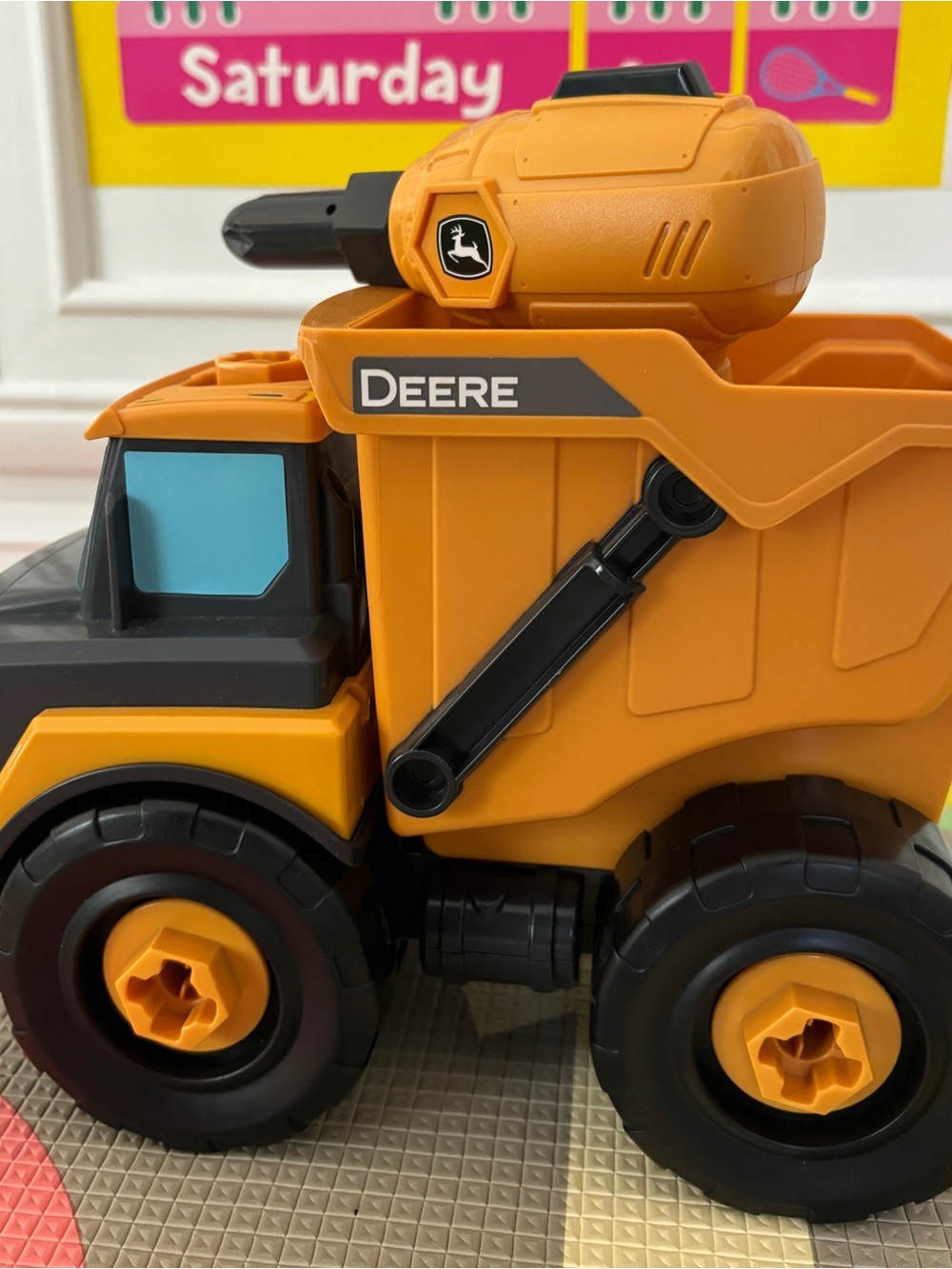 John Deere Build-A-Buddy Yellow Dump Truck 2-in-1 Toy with Toy Drill